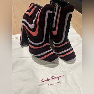 Ferragamo multi colored velvet booties 37.5